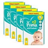 Prima Aktif Bebek Fırsat Paket 2 Beden 288'li 72X4 Paket 4-8 Kg Yenidoğan Bebek Bezi  